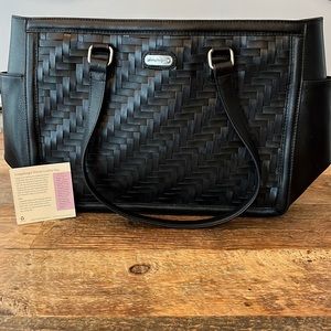 Longaberger Woven Leather Stair-Step Weave Tote